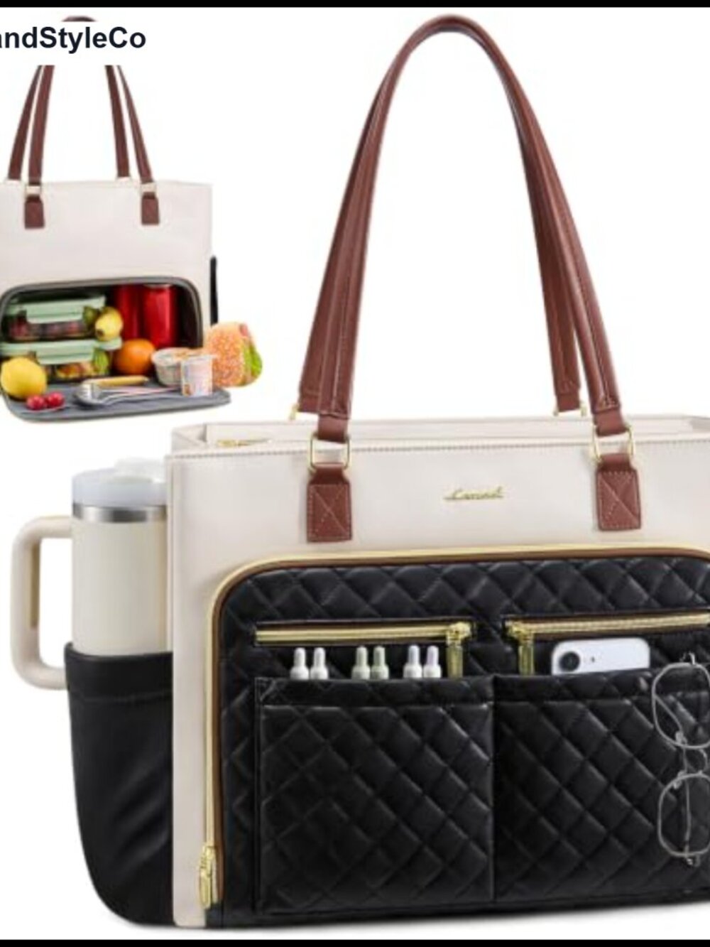 PU Leather Insulated Lunch Tote Work Bag